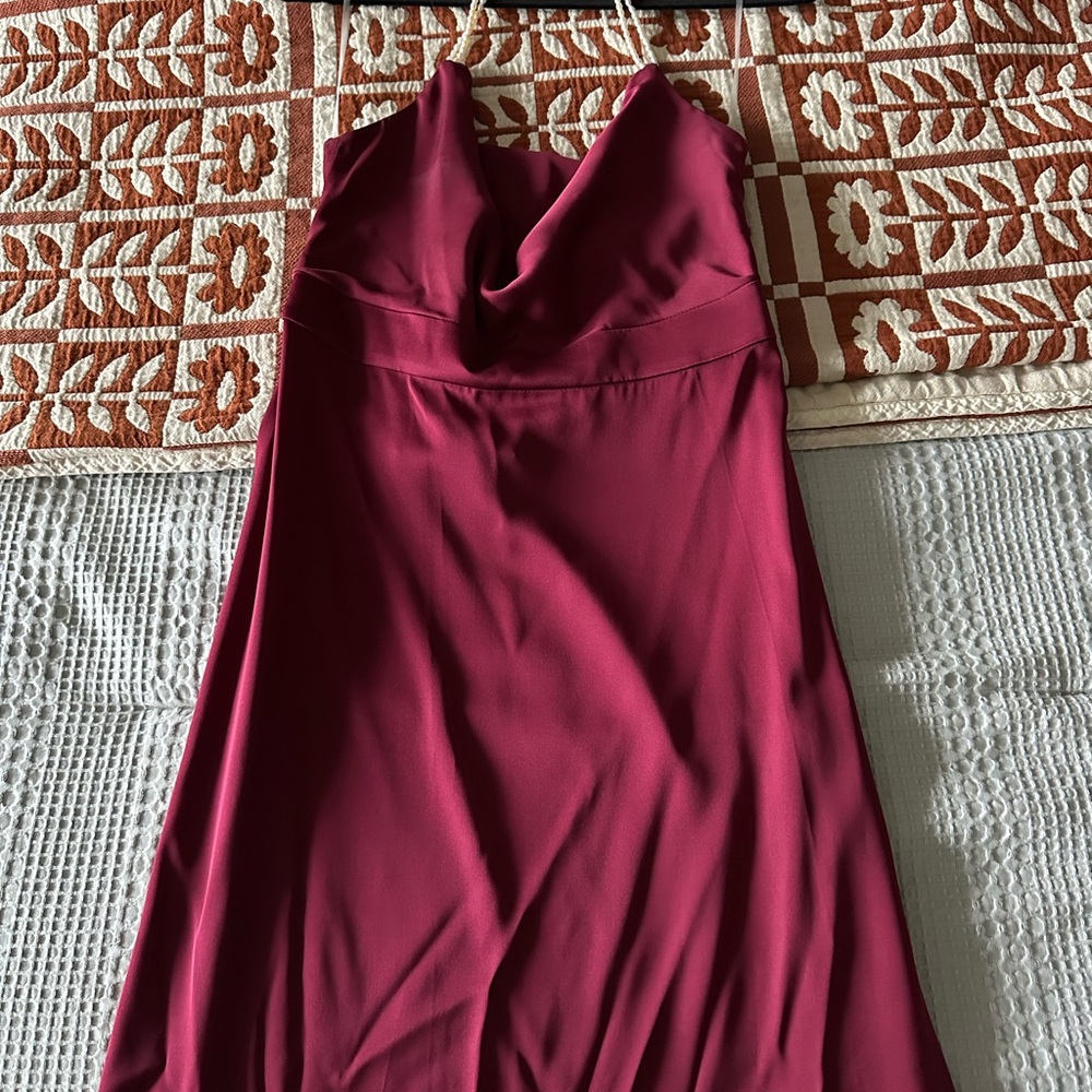 Silk & Freshwater Pearl Gaâla Paris Bordeaux Evening Dress, M - Picture 7 of 7